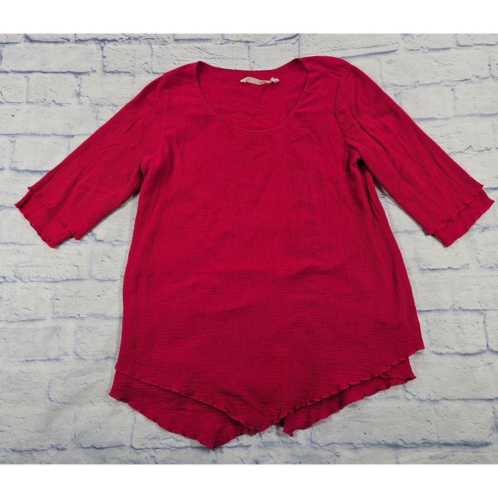 Soft Surroundings Siesta Key Tunic Women XS Pink Gauze 3/4 Sleeve Layered Hem